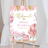 ピンクと金ゴールドガールスパパーティーウェルカムサイン ポスター