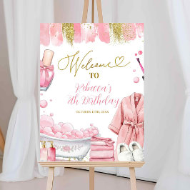 ピンクと金ゴールドガールスパパーティーウェルカムサイン ポスター
