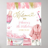 ピンクと金ゴールドガールスパパーティーウェルカムサイン ポスター (正面)
