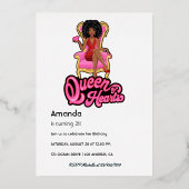 ピンクと金ゴールドガールバースデーパーティーフォイル招待状 箔招待状 (裏面)