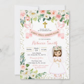 ピンクと金ゴールドガールファースト聖餐式招待状 招待状 (正面)