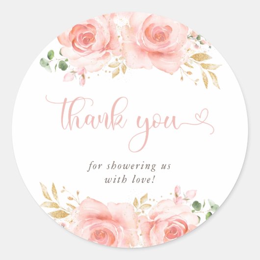 ピンクと金ゴールドガールベビーシャワーギフトラベル ラウンドシール (正面)