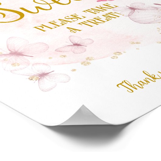 ピンクと金ゴールドガールベビーシャワーデザートテーブルサイン ポスター (角)