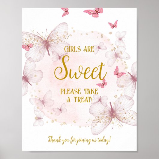 ピンクと金ゴールドガールベビーシャワーデザートテーブルサイン ポスター (正面)