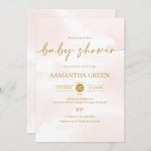 ピンクと金ゴールドガールベビーシャワー 招待状 (正面/裏面)
