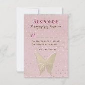 ピンクと金ゴールドガール誕生日RSVPカード 出欠カード (正面)