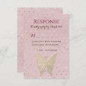 ピンクと金ゴールドガール誕生日RSVPカード 出欠カード (正面/裏面)