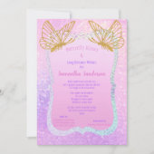 ピンクと金ゴールドガール長距離ベビーシャワーベビー 招待状 (正面)