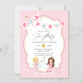 ピンクと金ゴールドガール1stバースデーティーパーティー マグネット招待状 (正面)