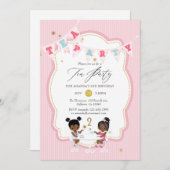 ピンクと金ゴールドガール2ndバースデーティーパーティー 招待状 (正面/裏面)