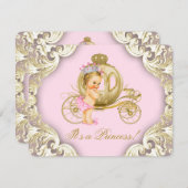 ピンクと金ゴールドキャリッジガールズプリンセスベビーシャワー 招待状 (正面/裏面)