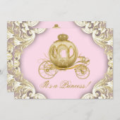 ピンクと金ゴールドキャリッジ王室のプリンセスベビーシャワー 招待状 (正面/裏面)