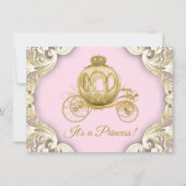 ピンクと金ゴールドキャリッジ王室のプリンセスベビーシャワー 招待状 (正面)