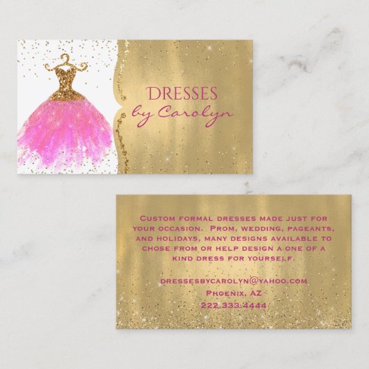 ピンクと金ゴールドキラキラのシーメスビジネスカード 名刺 (正面/裏面)