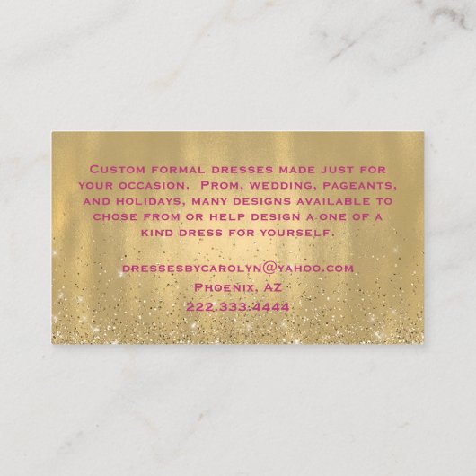 ピンクと金ゴールドキラキラのシーメスビジネスカード 名刺 (裏面)