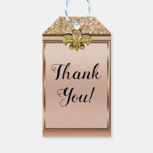 ピンクと金ゴールドキラキラ輝く（紋章の）フラ・ダ・リパーティー ギフトタグ (正面)