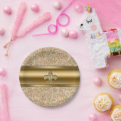 ピンクと金ゴールドキラキラ輝く（紋章の）フラ・ダ・リパーティー ペーパープレート (パーティー)