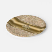 ピンクと金ゴールドキラキラ輝く（紋章の）フラ・ダ・リパーティー ペーパープレート (アングル)