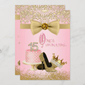 ピンクと金ゴールドキンセアニェラプリンセス15誕生日 招待状 (正面/裏面)