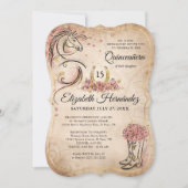 ピンクと金ゴールドキンセアニェラ素朴ホース誕生日 招待状 (正面)