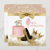 ピンクと金ゴールドキンセアニェラ誕生日パーティー 招待状 (正面/裏面)