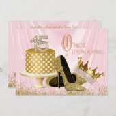 ピンクと金ゴールドキンセアニェラ誕生日パーティー 招待状 (正面/裏面)