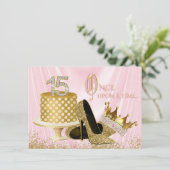 ピンクと金ゴールドキンセアニェラ誕生日パーティー 招待状 (スタンド正面)