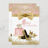 ピンクと金ゴールドキンセアニェラ誕生日パーティー 招待状 (正面/裏面)