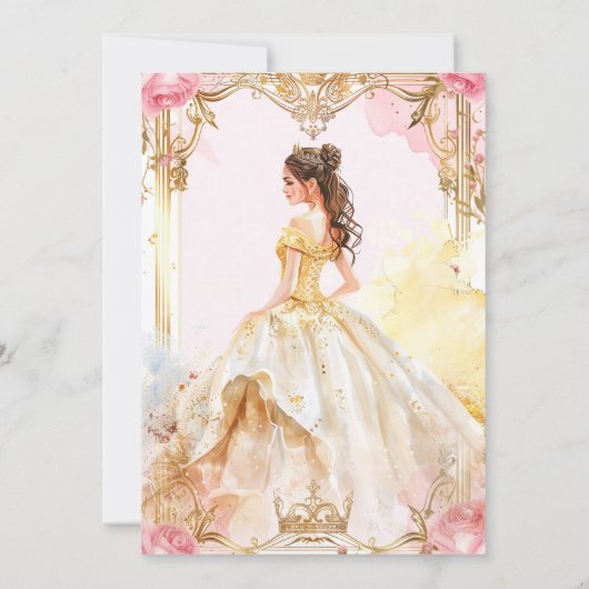 ピンクと金ゴールドキンセアニラ招待状 招待状 (裏面)