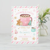 ピンクと金ゴールドクッキーとホットココアホリデーパーティー 招待状 (スタンド正面)