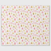 ピンクと金ゴールドクリスマスツリー ラッピングペーパー (フラット)