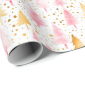 ピンクと金ゴールドクリスマスツリー ラッピングペーパー (ロールコーナー)
