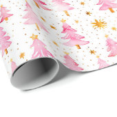 ピンクと金ゴールドクリスマスツリー ラッピングペーパー (ロールコーナー)