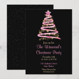 ピンクと金ゴールドクリスマスツリー 招待状