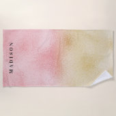 ピンクと金ゴールドグラデーション箔 ビーチタオル (正面)