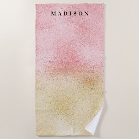 ピンクと金ゴールドグラデーション箔 ビーチタオル (正面)