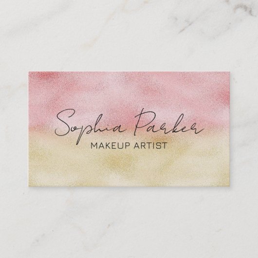 ピンクと金ゴールドグラデーション箔 名刺 (正面)