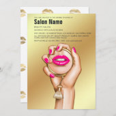 ピンクと金ゴールドグラムシック美しいサロングランドオープニング 招待状 (正面/裏面)