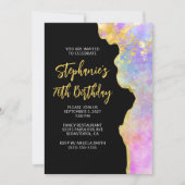 ピンクと金ゴールドグラムファイアオパール70誕生日 招待状 (正面)