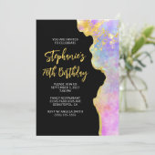 ピンクと金ゴールドグラムファイアオパール70誕生日 招待状 (スタンド正面)