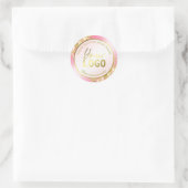 ピンクと金ゴールドグリッターありがとうパッケージ ラウンドシール (バッグ)