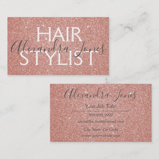 ピンクと金ゴールドグリッターとスパークル美容師 名刺 (正面/裏面)