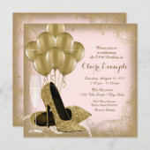 ピンクと金ゴールドグリッターウーマンズバースデーパーティー 招待状 (正面/裏面)