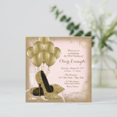 ピンクと金ゴールドグリッターウーマンズバースデーパーティー 招待状 (スタンド正面)