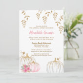 ピンクと金ゴールドグリッターカボチャ秋ブライダルシャワー 招待状 (スタンド正面)