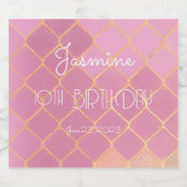 ピンクと金ゴールドグリッターガールズ誕生日 スパークリングワインラベル (シングルラベル)