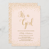 ピンクと金ゴールドグリッターガールベビーシャワー招待状 招待状 (正面/裏面)