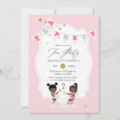 ピンクと金ゴールドグリッターガール第2バースデーティーパーティー 招待状 (正面)