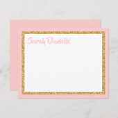 ピンクと金ゴールドグリッターサンキューフラット サンキューカード (正面/裏面)