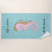 ピンクと金ゴールドグリッターシーホースビーチタオル ビーチタオル (正面)